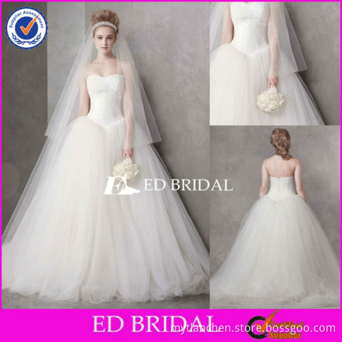 VR001 strapless lace applique corset ball gown tulle skirt wedding dress 2013